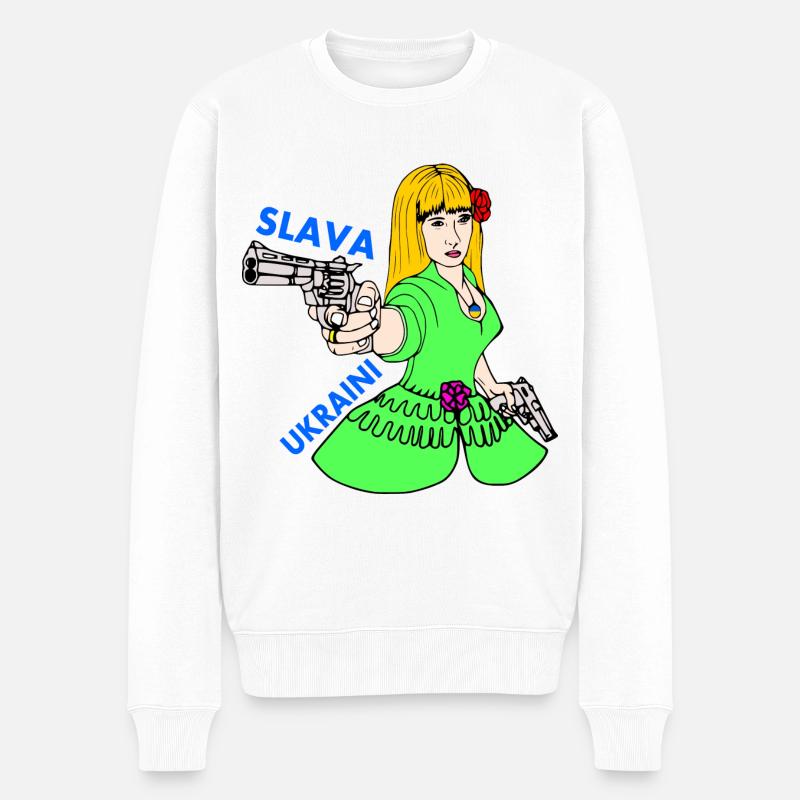 Slava ukraini - Männer Premium Bio Pullover - Weiß
