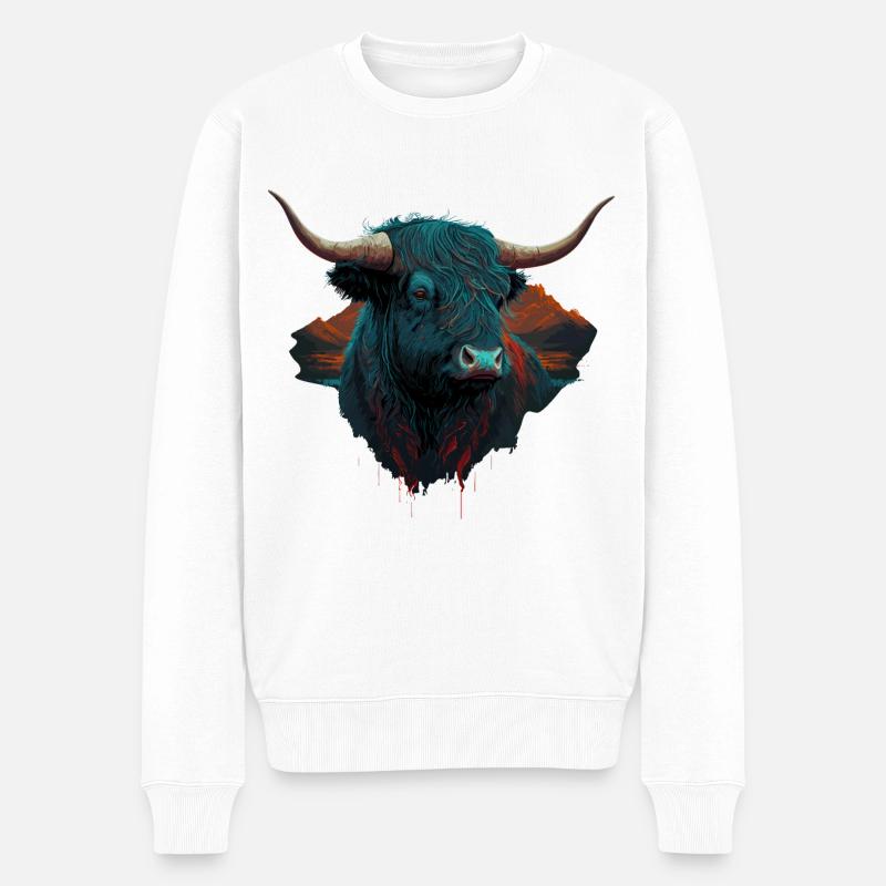Yak Stierkopf - Männer Premium Bio Pullover - Weiß