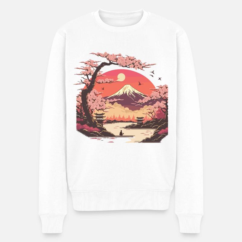 Kirschblütenlandschaft - Männer Premium Bio Pullover - Weiß