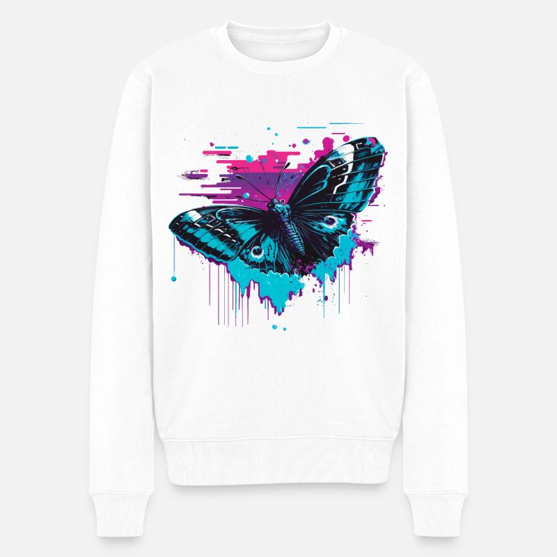 Beauté rétrofuturiste du papillon - Pull Premium bio Homme - blanc