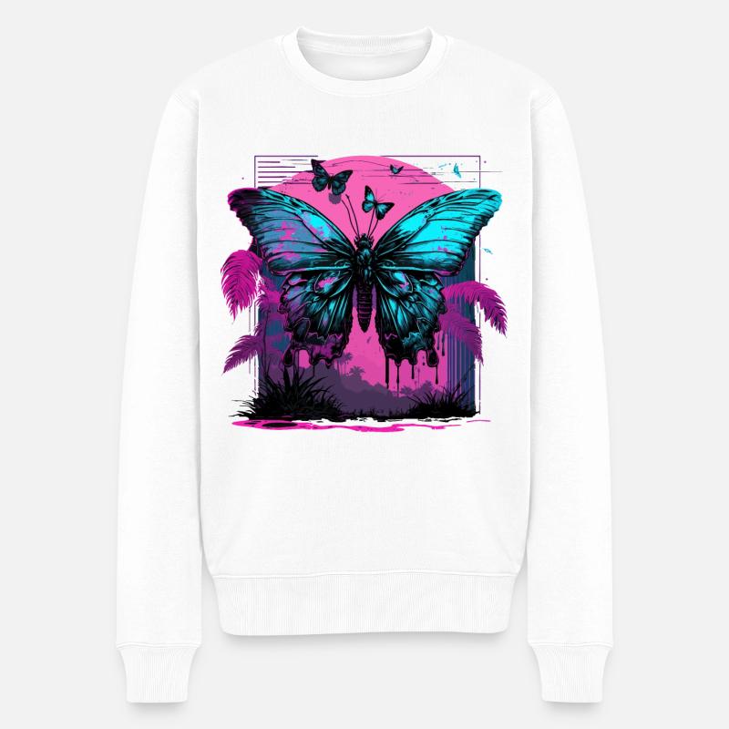 Nostalgische Transformation des Schmetterlings - Männer Premium Bio Pullover - Weiß