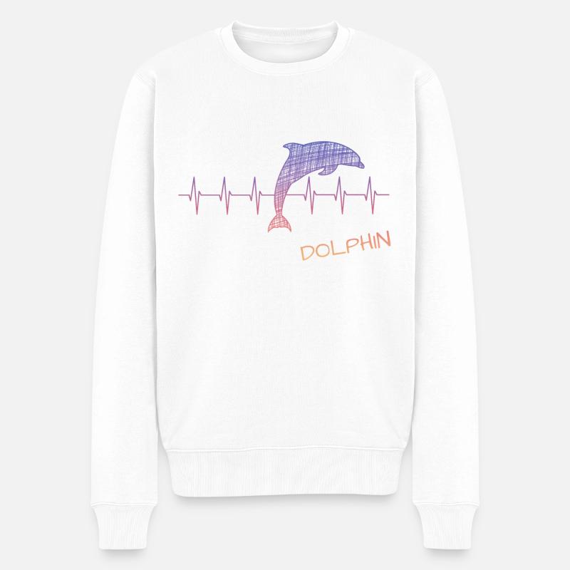 Dolphin Heartbeat Herzschlag Delfin - Männer Premium Bio Pullover - Weiß