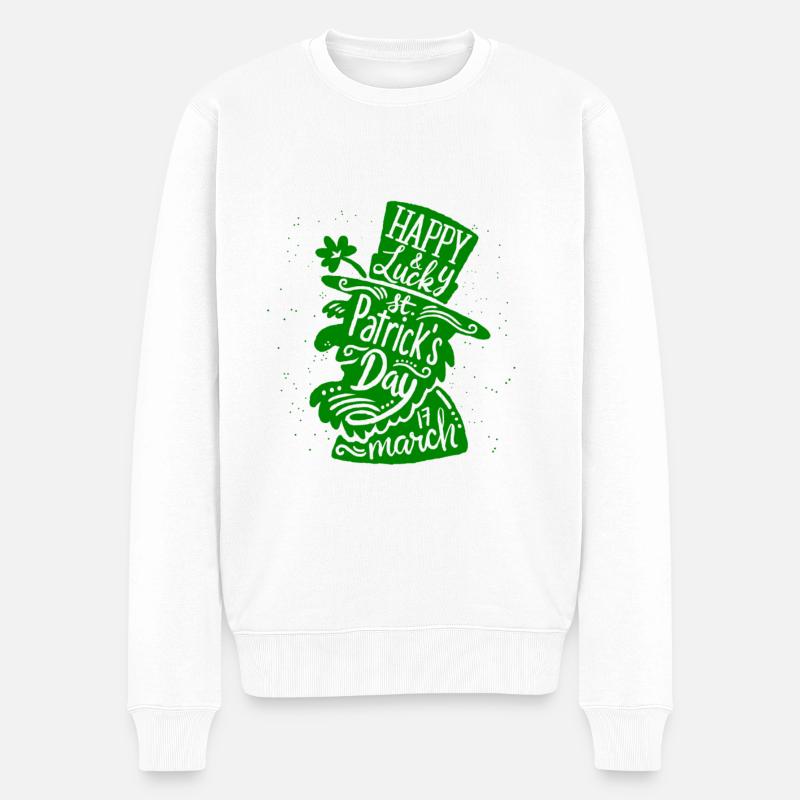 Frohen St. Patricks Day - Männer Premium Bio Pullover - Weiß