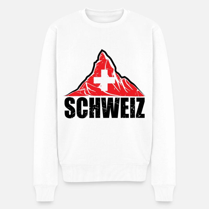 Schweiz Matterhorn - Schweiz Flagge - Männer Premium Bio Pullover - Weiß