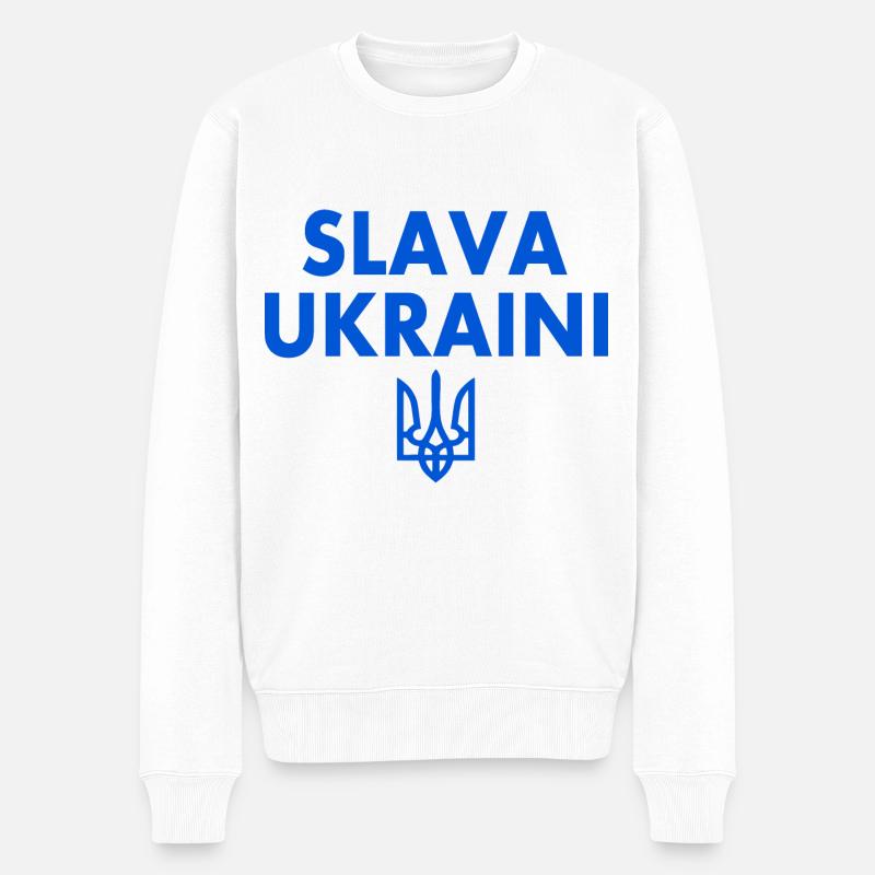Slava ukraini Ukraina - Männer Premium Bio Pullover - Weiß