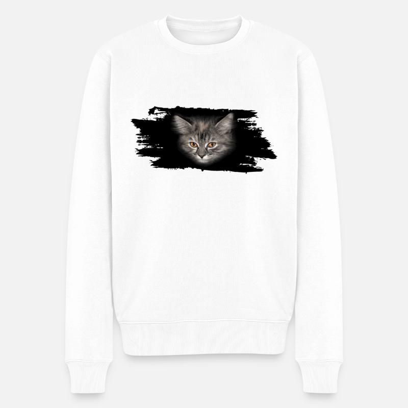 cat Katze - Männer Premium Bio Pullover - Weiß