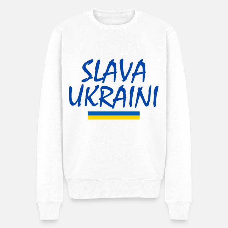Slava ukraini - Männer Premium Bio Pullover - Weiß