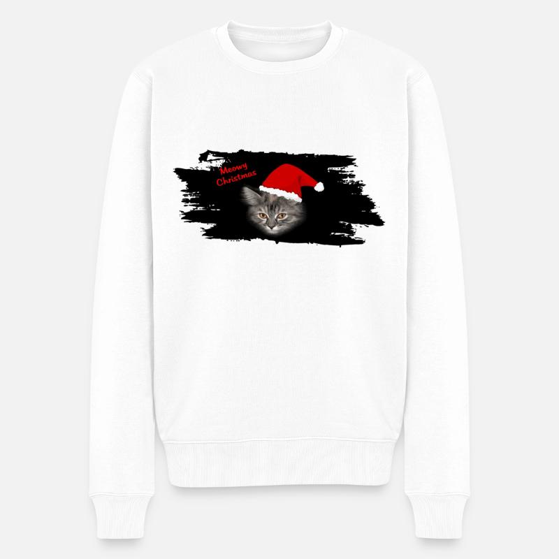 Meowy Christmas - Männer Premium Bio Pullover - Weiß