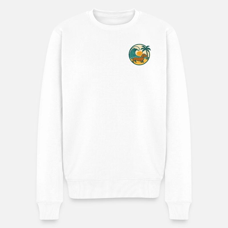 Dackel Strand Sonnenuntergang - Männer Premium Bio Pullover - Weiß