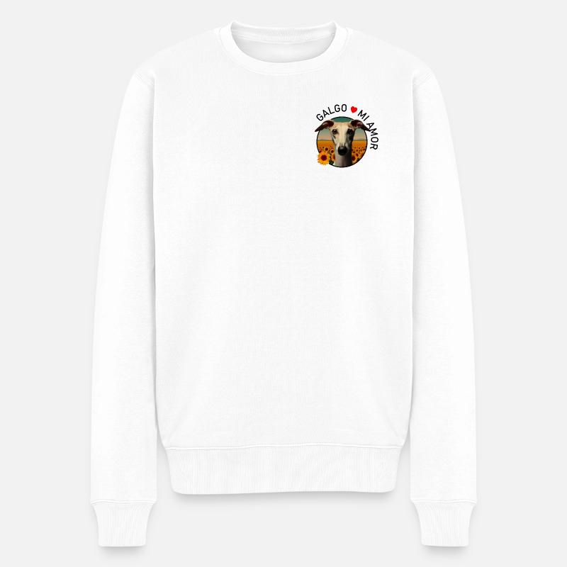 Hund im Sonnenblumenfeld - Männer Premium Bio Pullover - Weiß