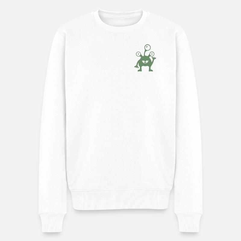 Dreiäugiger grüner Alien-Kumpel - Männer Premium Bio Pullover - Weiß