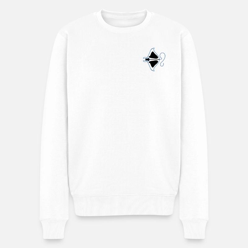 Blauer Umriss Manta-Silhouette - Männer Premium Bio Pullover - Weiß