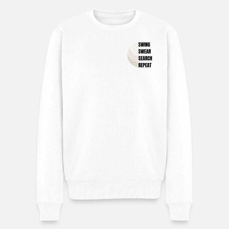 Swing Swear Search Repeat - Golfslogan - Männer Premium Bio Pullover - Weiß