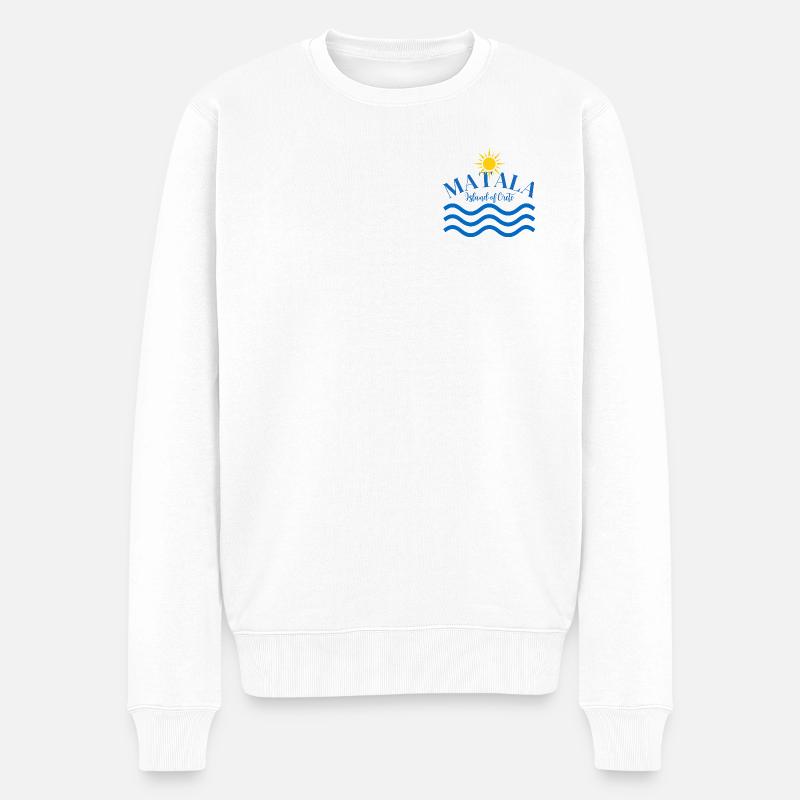 Matala Kreta-Wellen-Sonnenlogo - Männer Premium Bio Pullover - Weiß