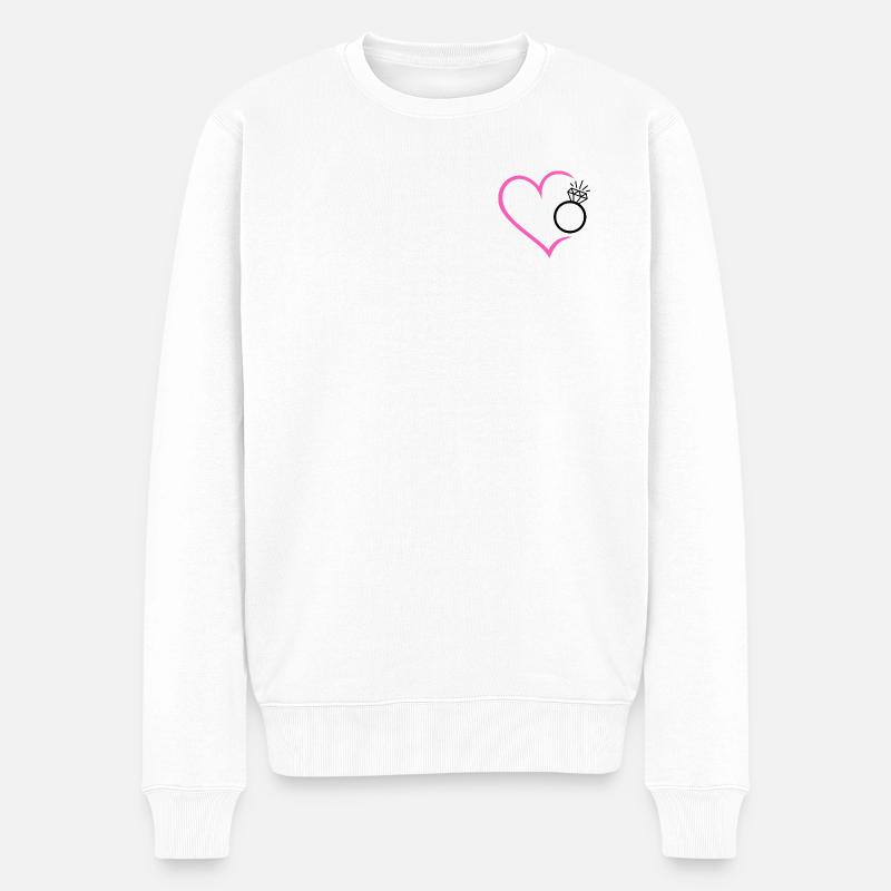 Herz mit Diamantring Ehering Ring Hochzeit Braut - Männer Premium Bio Pullover - Weiß