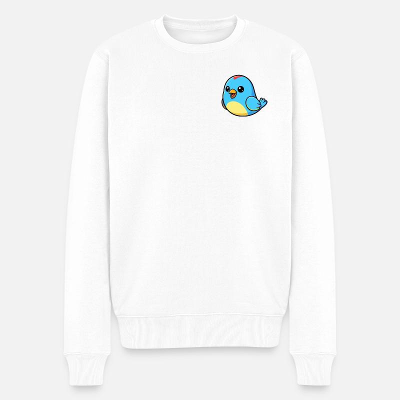Joyeux oiseau bleu dessin animé - Pull Premium bio Homme - blanc