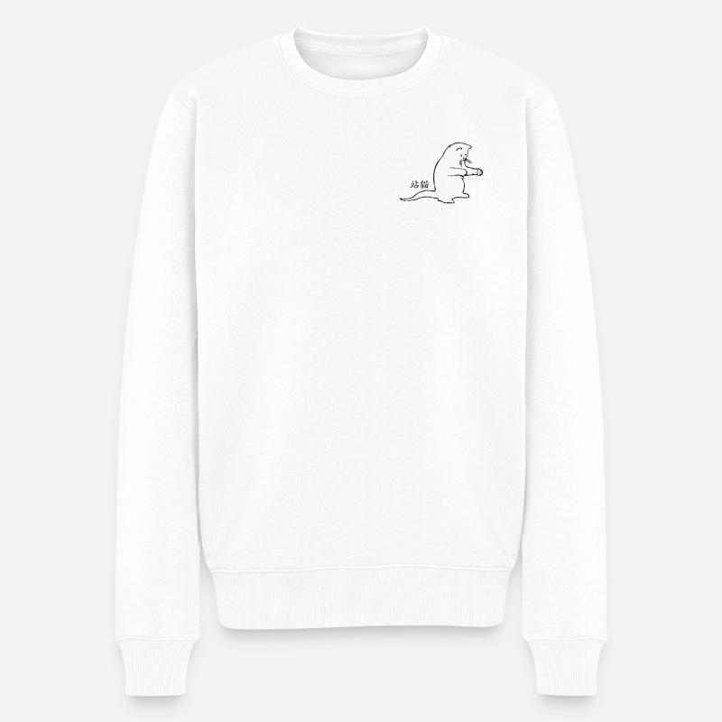 Zhan Mao - le chat debout - Pull Premium bio Homme - blanc