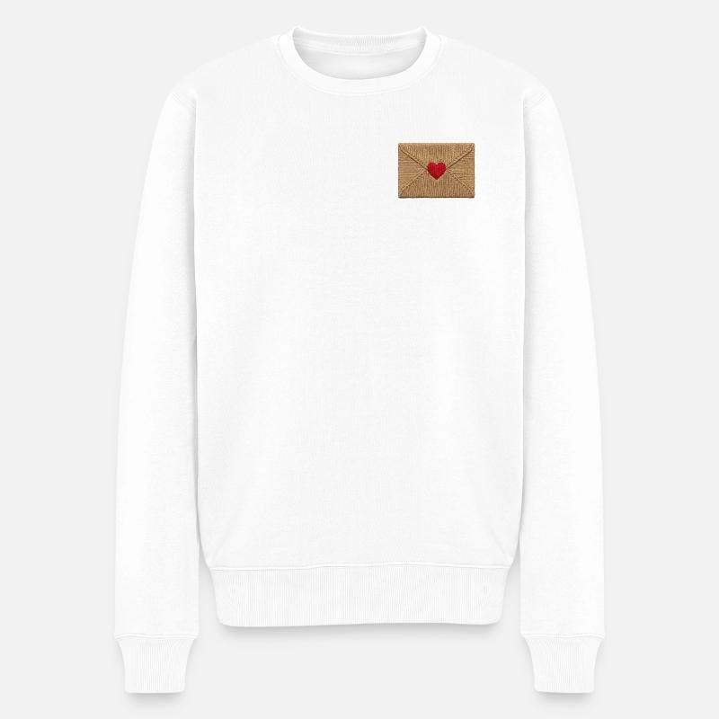 Lettre d’amour brodée (imprimée) - Pull Premium bio Homme - blanc