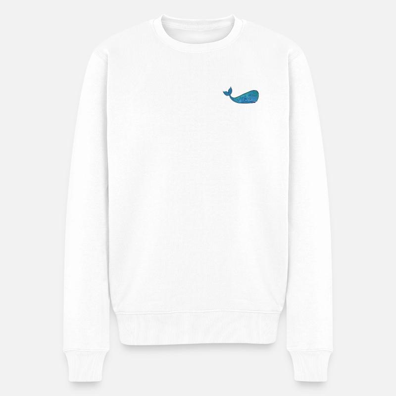 Illustration ludique de baleine bleue - Pull Premium bio Homme - blanc