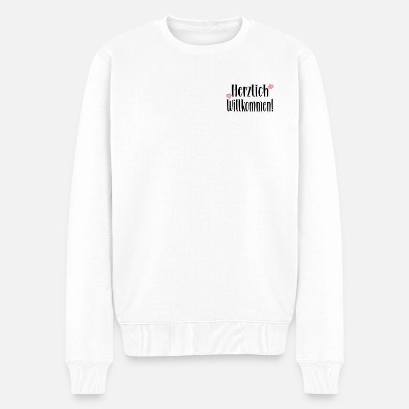 Herzlich Willkommen Sprüche - Geschenke - Männer Premium Bio Pullover - Weiß