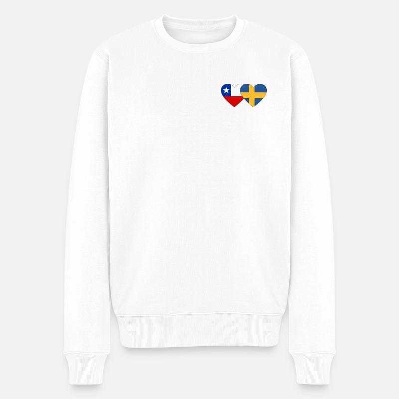 Chile Schweden Flagge Herz - Männer Premium Bio Pullover - Weiß