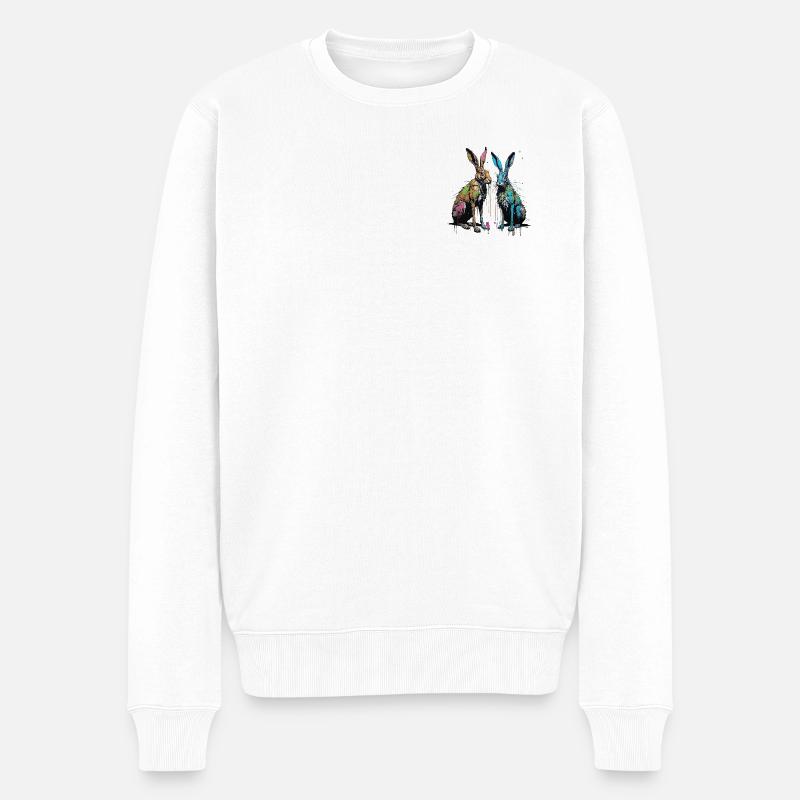 Zwei Street Art Hasen - Männer Premium Bio Pullover - Weiß