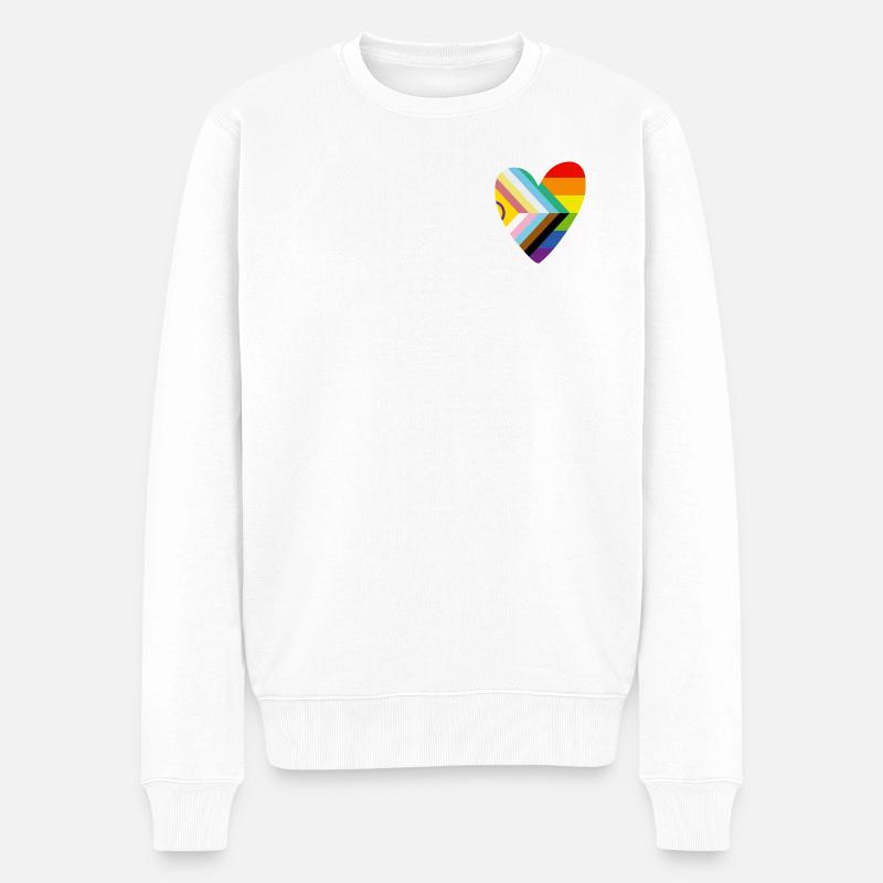 🌈 Herz – Progress Pride & Disability Flag - Männer Premium Bio Pullover - Weiß