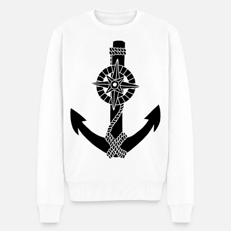 Schwarzer Ankerkompass - Männer Premium Bio Pullover - Weiß