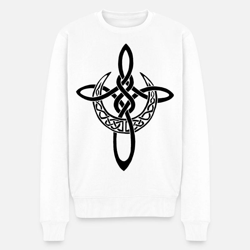 Schwarzes Mondkreuz - Männer Premium Bio Pullover - Weiß