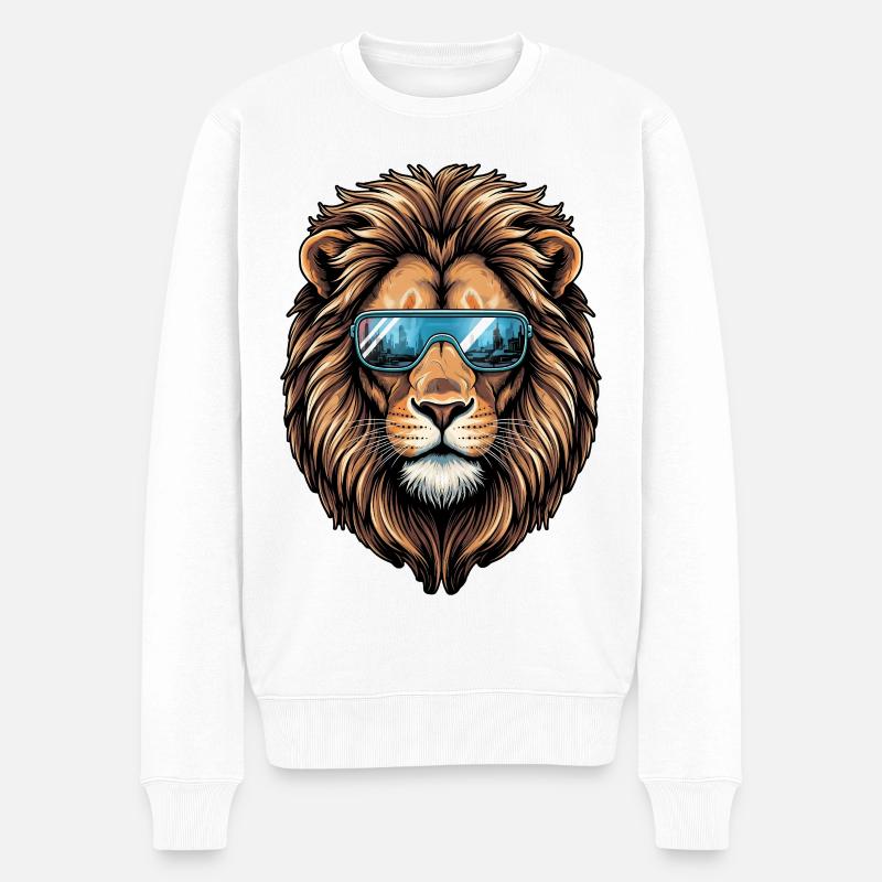 Löwe mit Sonnenbrille - Männer Premium Bio Pullover - Weiß