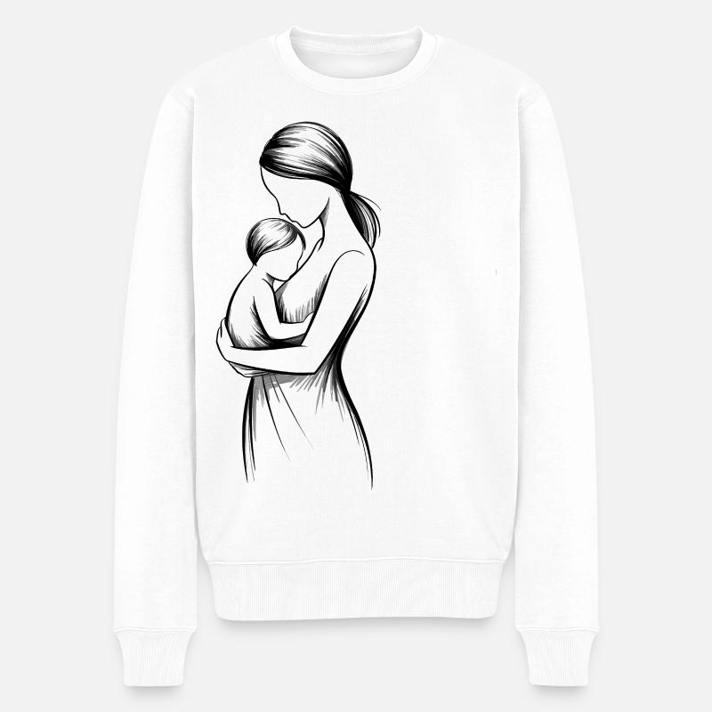 Schwarz-Weiß MutterKind Silhouette - Männer Premium Bio Pullover - Weiß