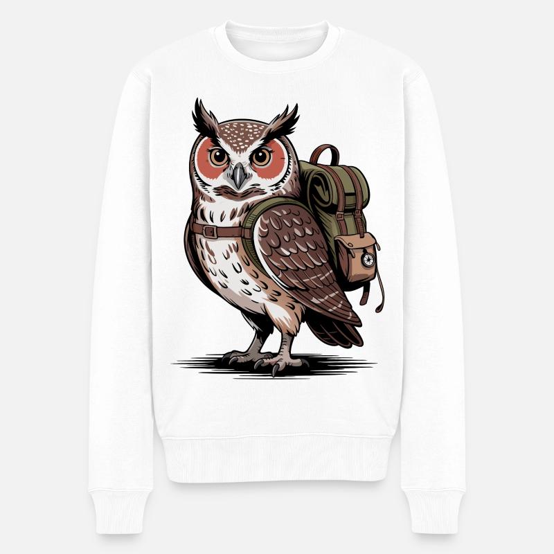Eule mit Rucksack - Männer Premium Bio Pullover - Weiß