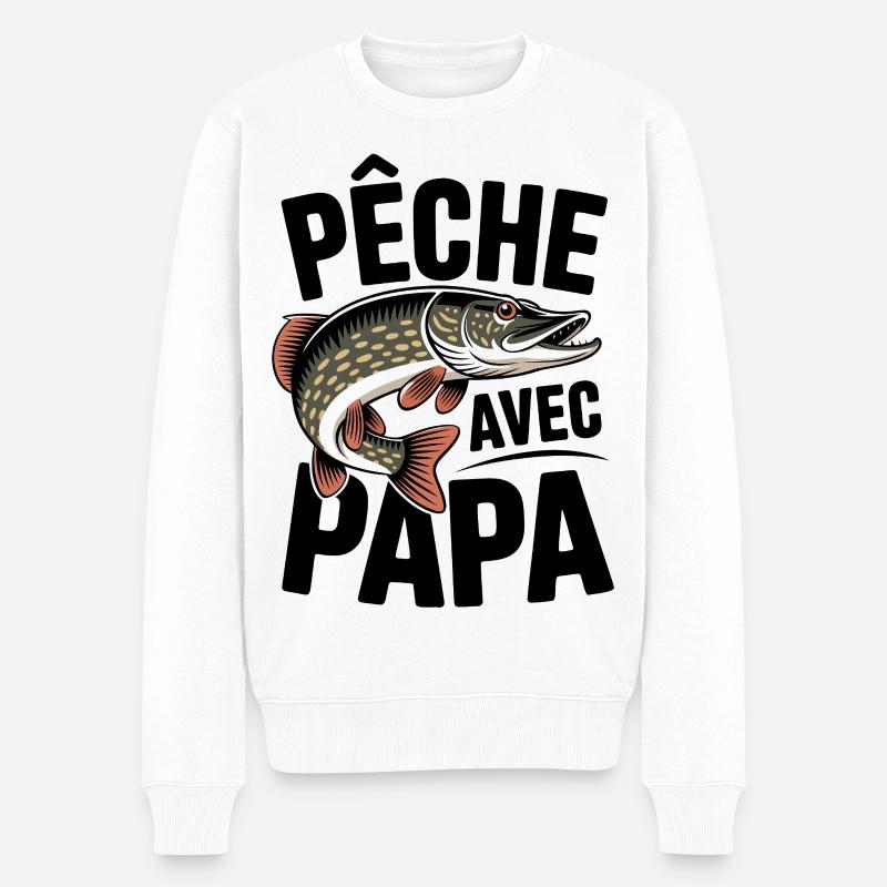 Brochet stylisé Peche avec Papa - Pull Premium bio Homme - blanc