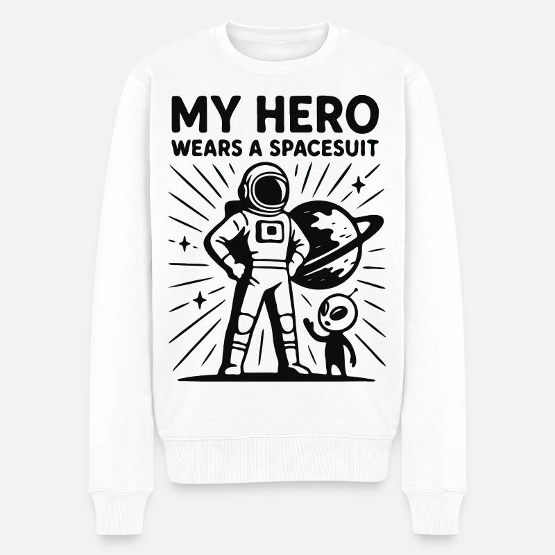 Weltraumheld im Raumanzug - Männer Premium Bio Pullover - Weiß