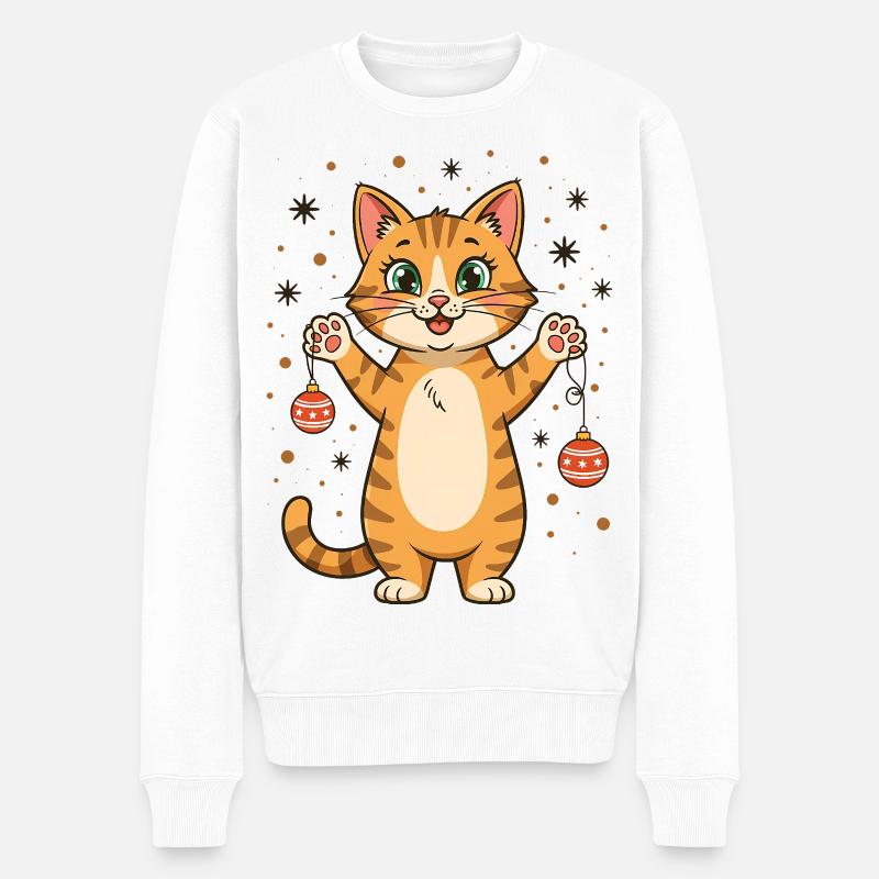 Katze Weihnachtspullover Katzen Weihnachten lustig - Männer Premium Bio Pullover - Weiß