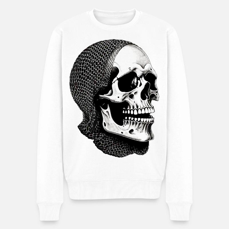 Crâne dans une écharpe en filet - Pull Premium bio Homme - blanc