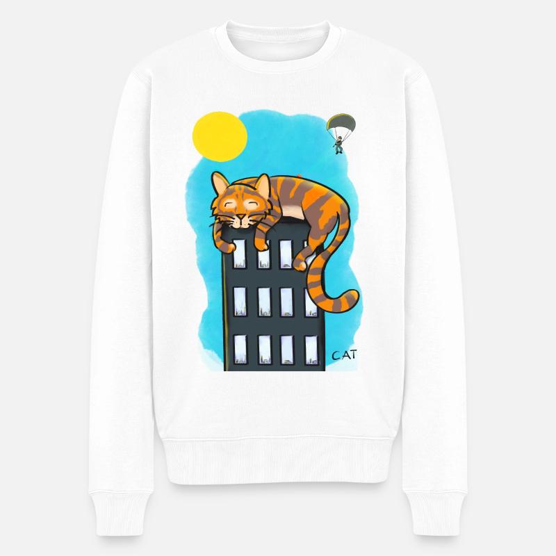 Chat sur gratte-ciel - Pull Premium bio Homme - blanc