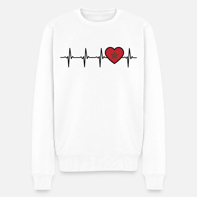 Maroc Heartbeat Drapeau Marocain - Pull Premium bio Homme - blanc
