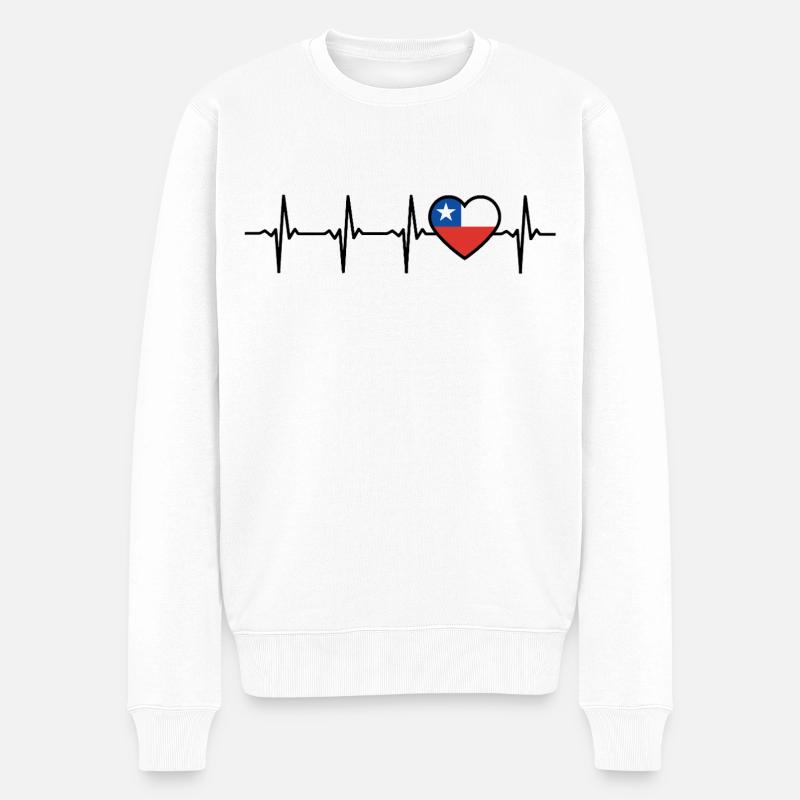 Chili Heartbeat Drapeau Chiliens - Pull Premium bio Homme - blanc