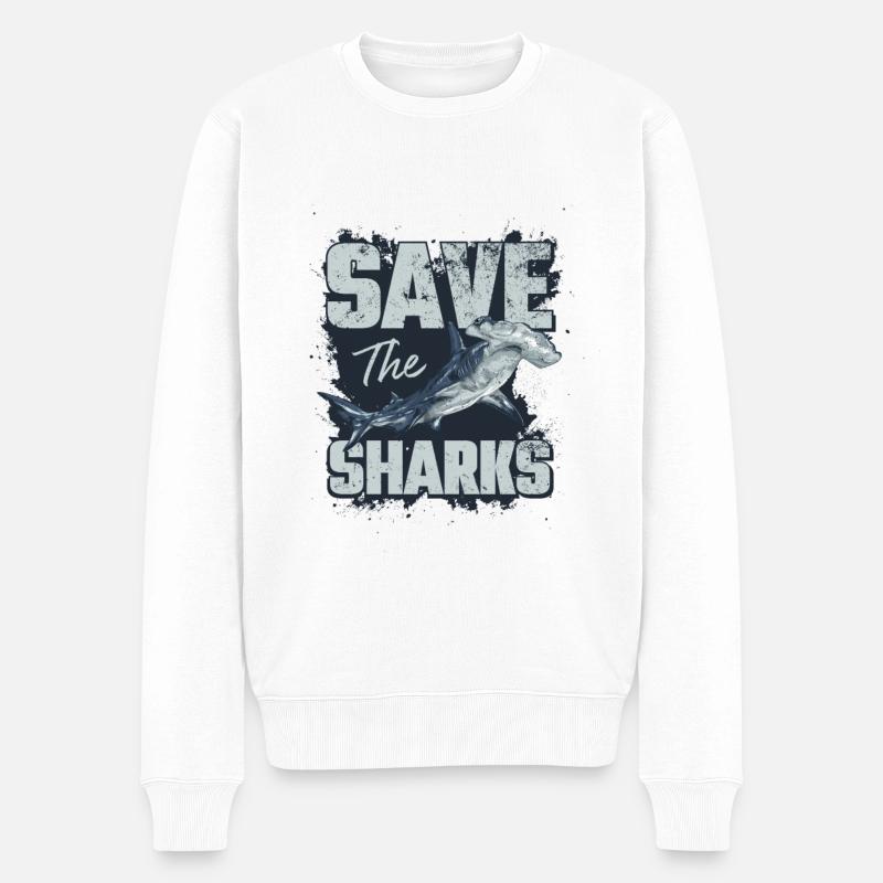 Save the sharks - Männer Premium Bio Pullover - Weiß