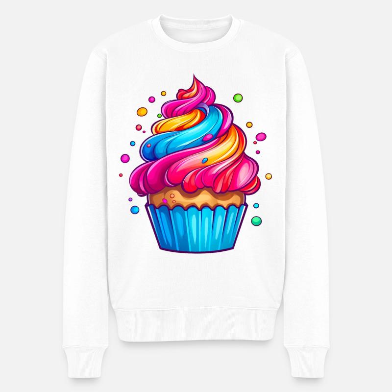 fluffiger Regenbogen Cupcake - Männer Premium Bio Pullover - Weiß