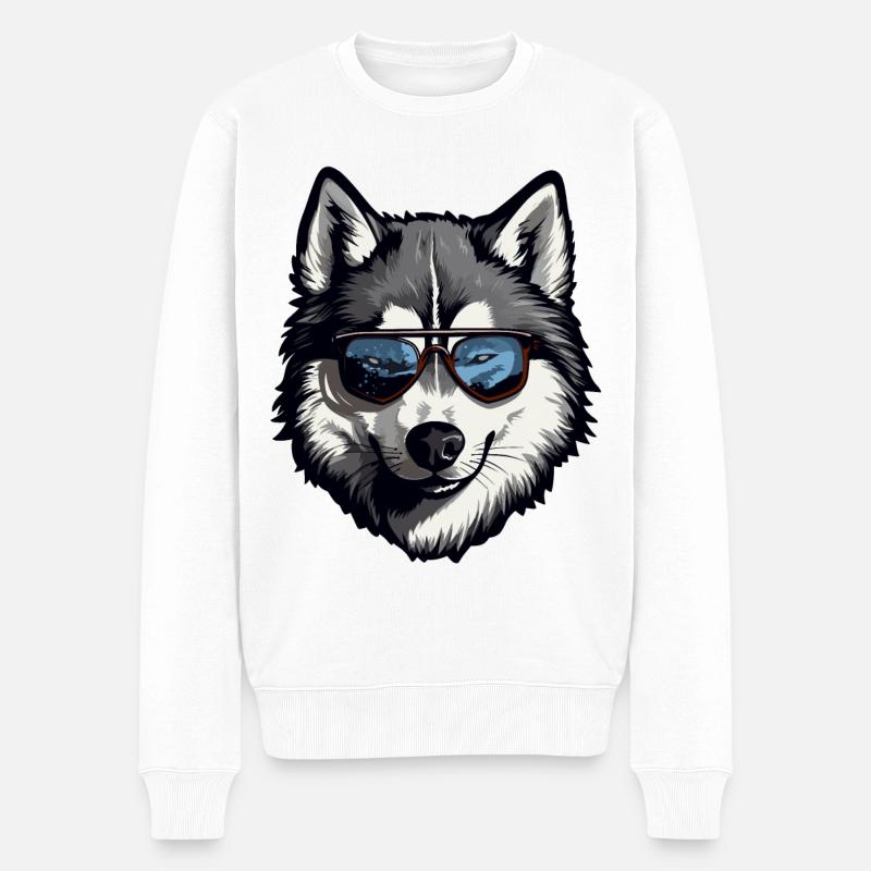 Husky mit Sonnenbrille - Männer Premium Bio Pullover - Weiß