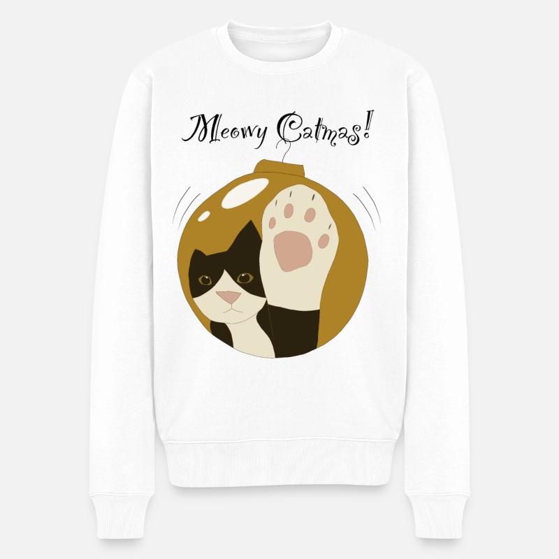 Meowy Catmas Goldkugel, Smoking-Katze - Männer Premium Bio Pullover - Weiß