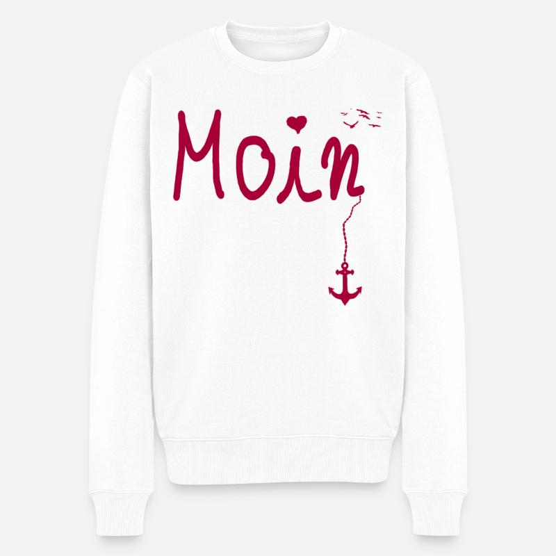 Moin Begrüßung Moin mit Möwe in Pink - Männer Premium Bio Pullover - Weiß