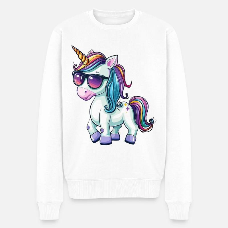 Einhorn Cool Sonnenbrille Einhörner Cartoon Comic - Männer Premium Bio Pullover - Weiß