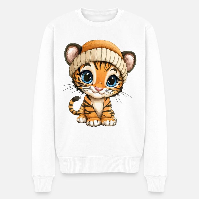 Tiger Süß Niedlich Baby Kinder Tier Cartoon - Männer Premium Bio Pullover - Weiß