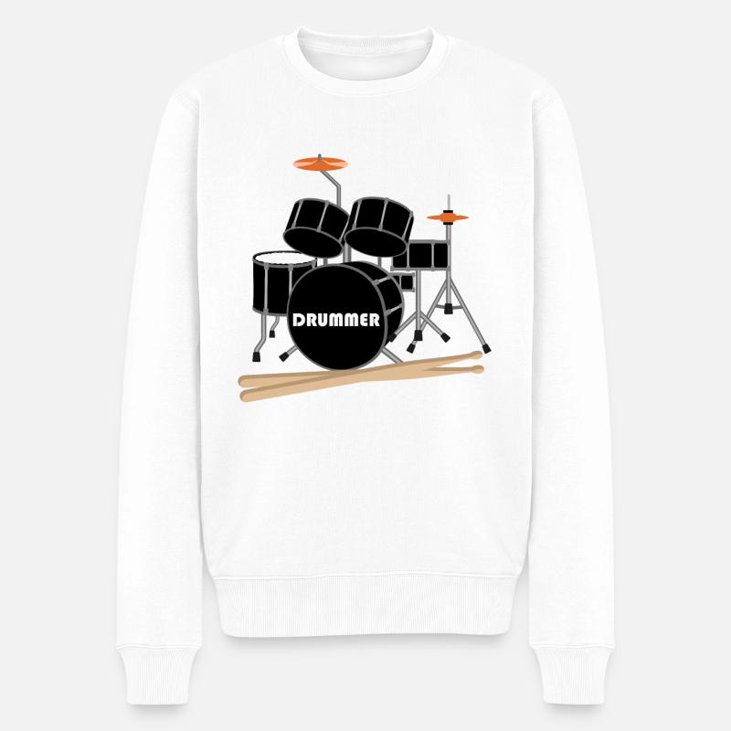 Drummer Schlagzeug - Männer Premium Bio Pullover - Weiß
