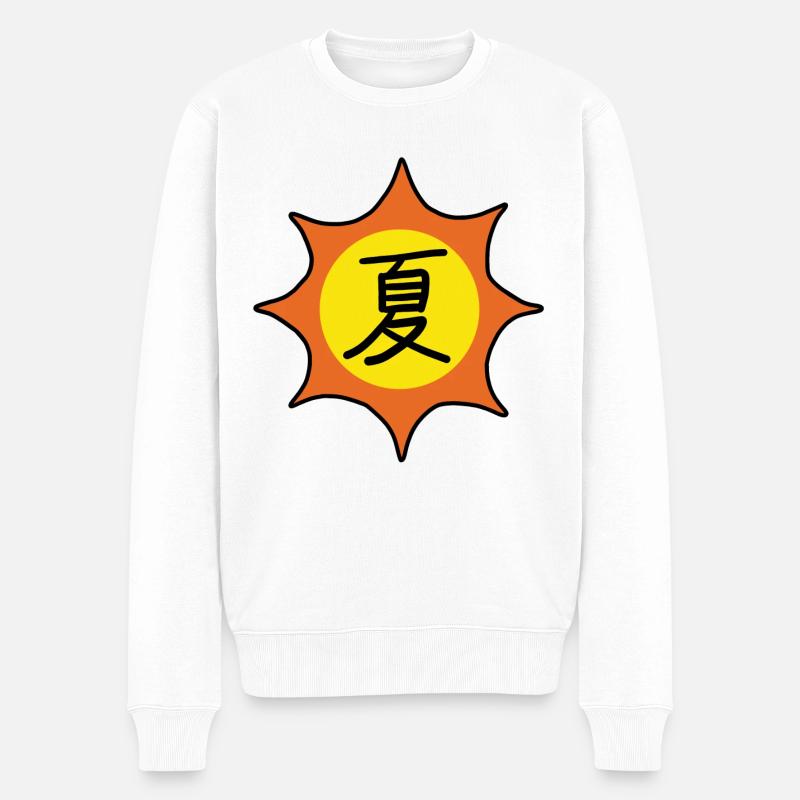 Sommer in Japanisch - Männer Premium Bio Pullover - Weiß