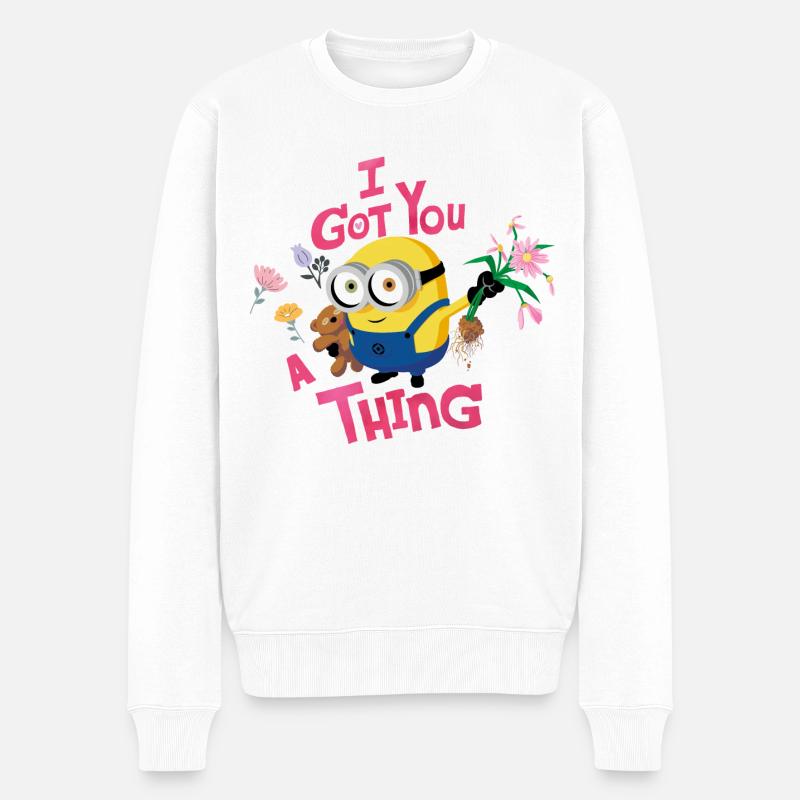 Minions Bob Mit Blumen I Got You A Thing - Männer Premium Bio Pullover - Weiß