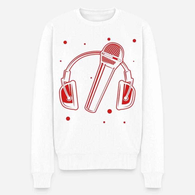 Musik - music - Sound - Kopfhörer - Mircrofon - Männer Premium Bio Pullover - Weiß